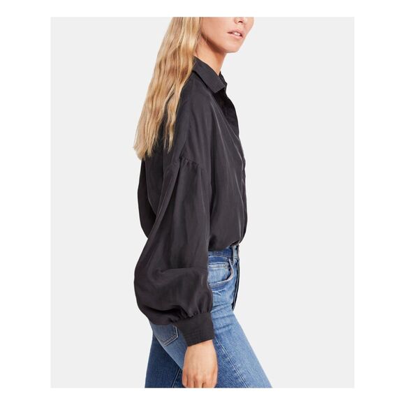 WE THE FREE Women's Medium Black Long Sleeve Collared Blouse - Picture 10 of 10